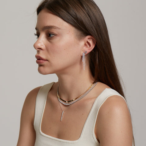 Baguette and Round Stick Diamond Earrings