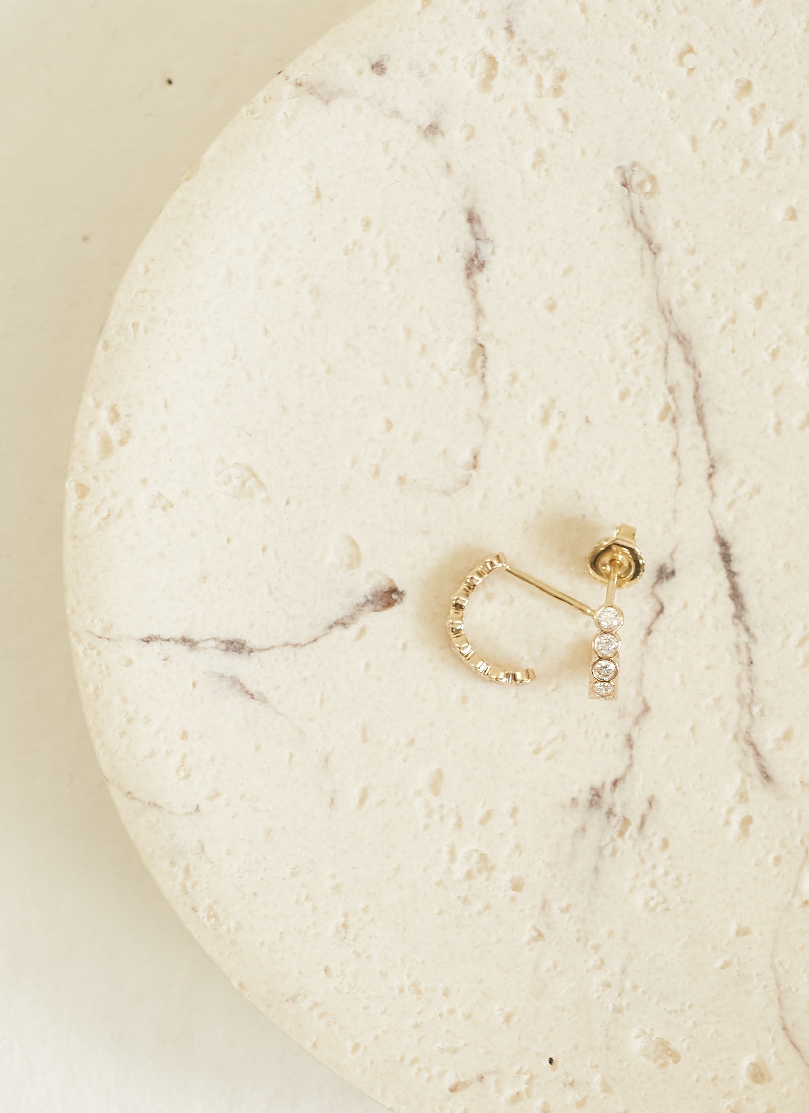 Diamond Bezel Semi Hoop Earrings