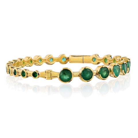 Semi-Bezel Graduated Bangle with Green Emeralds