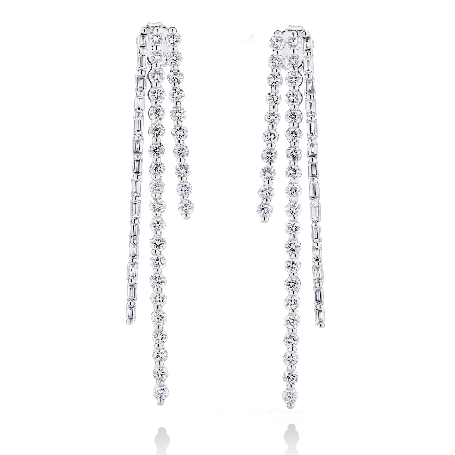 Baguette and Round Diamond Stick Earrings