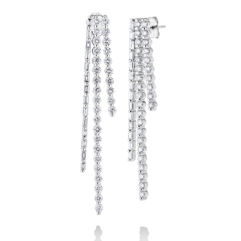 Baguette and Round Stick Diamond Earrings