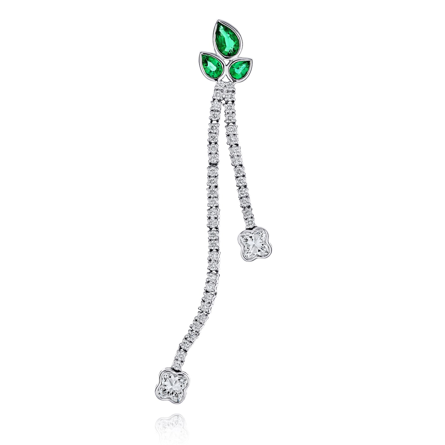 Flower Mismatch Diamond and Emerald Earrings