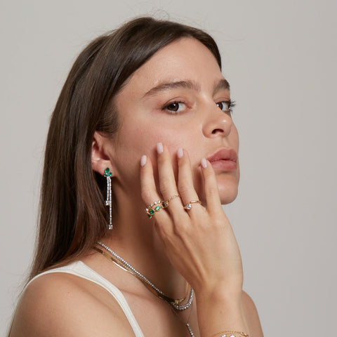 Flower Mismatch Diamond and Emerald Earrings