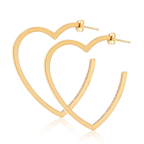 Gold Diamond Heart Hoop Earrings - Limited Edition