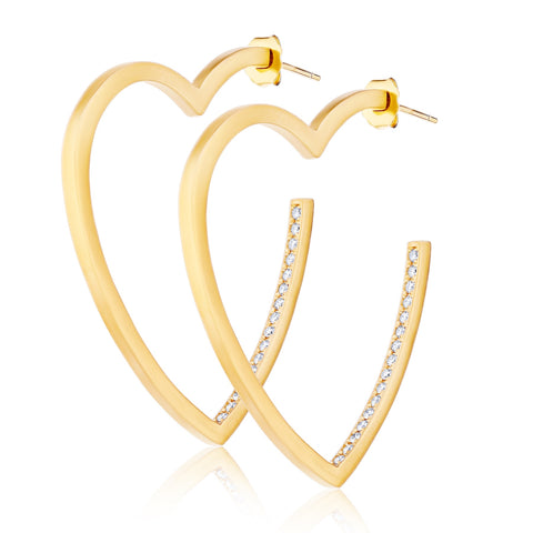 Gold Diamond Heart Hoop Earrings - Limited Edition